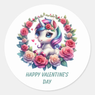 Sticker Rond Joli Joyeux Saint Valentin licorne