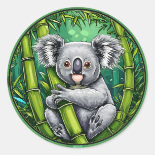 Sticker Rond Joli koala avec bambou esthétique nature animal