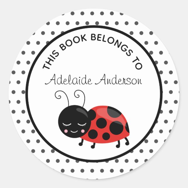 Sticker Rond Joli Ladybug Ce Livre Appartient À Personnalisé (Devant)