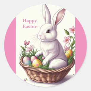 Sticker Rond Joli lapin de Pâques