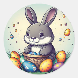 Sticker Rond Joli lapin de Pâques