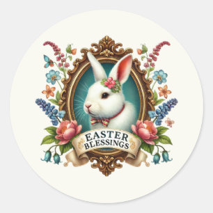 Sticker Rond Joli lapin de Pâques aux bénédictions