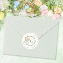 Joli lapin de Pâques monogrammé aquarelle florale