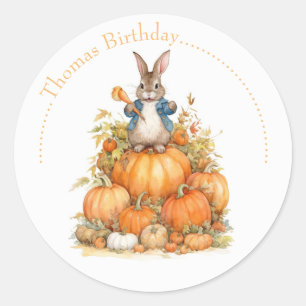 Sticker Rond Joli lapin et citrouille automne Anniversaire