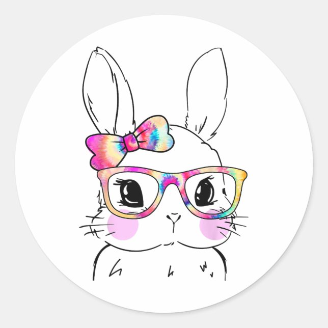 Sticker Rond Joli lapin lapin Visage Tie Tee Lunettes Fille Heu (Devant)