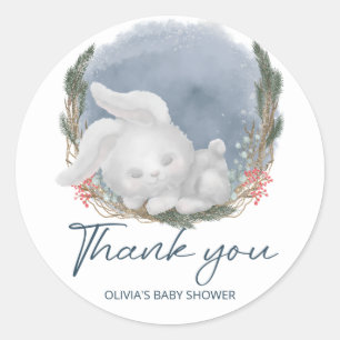 Sticker Rond Joli lapin neige Baby shower d'hiver Merci