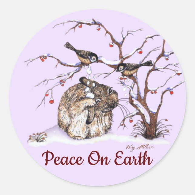 Sticker Rond Joli Lapin & Petits Oiseaux Pesky ! (Devant)