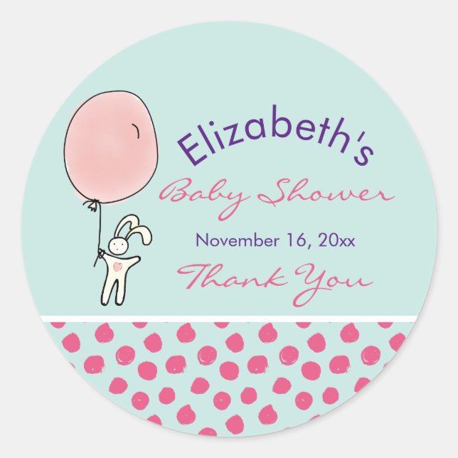 Sticker Rond Joli lapin tenant un Baby shower à ballets (Devant)