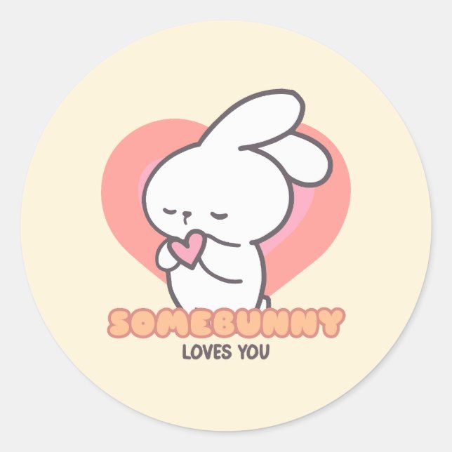 Sticker Rond Joli Lapin : Un Petit Lapin Vous Aime (Devant)