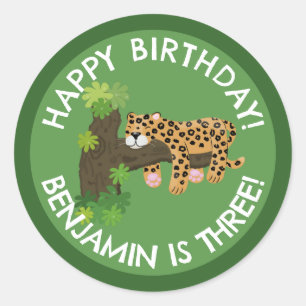 Sticker Rond Joli léopard personnalisation de dessin animé anni