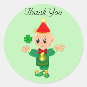Sticker Rond Joli leprechaun de chance avec Carré de Merci de t