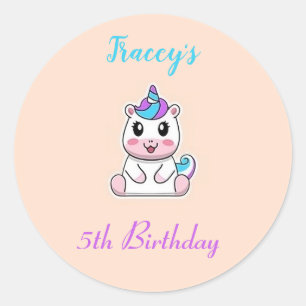 Sticker Rond Joli licorne blanc rose
