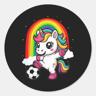 Sticker Rond Joli licorne jouant au football _1