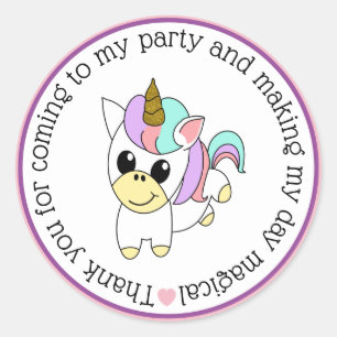 Sticker Rond Joli licorne merci d'être venu à ma fête