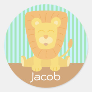 Sticker Rond Joli Lion caricature avec rayures arrière - plan