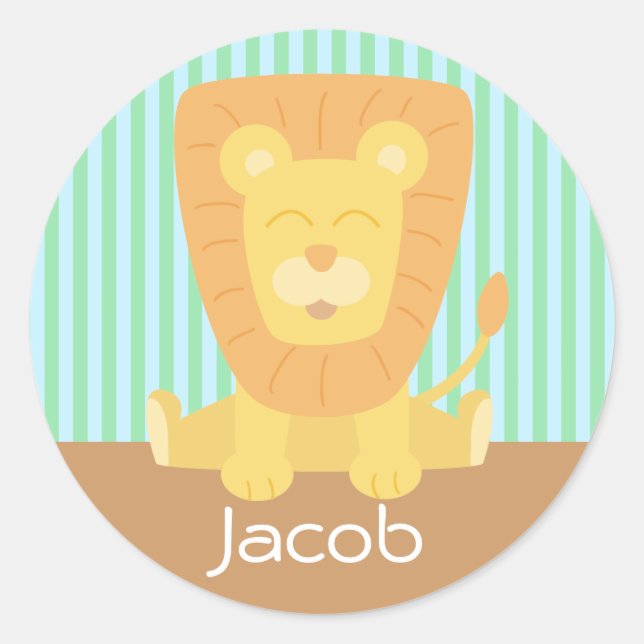 Sticker Rond Joli Lion caricature avec rayures arrière - plan (Devant)