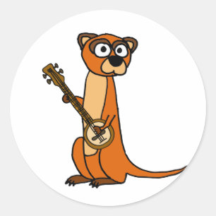 Sticker Rond Joli mangouste jouant Banjo Dessin