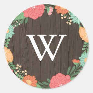 Sticker Rond Joli Mariage de céréales en bois de couronne fleur