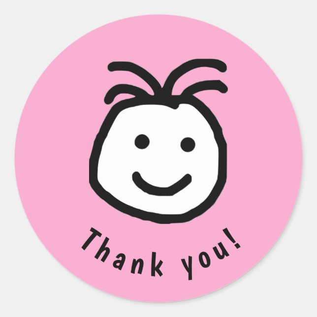 Sticker Rond Joli Merci Visage rond rose (Devant)