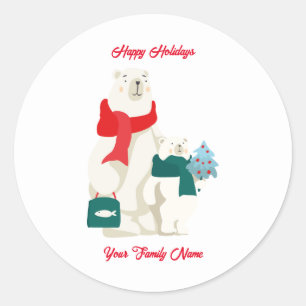 Sticker Rond Joli Monogramme Festif Ours Polaires de Noël