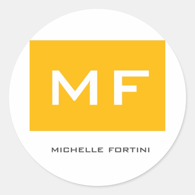 Sticker Rond Joli Monogramme Jaune Blanc Votre Nom (Devant)