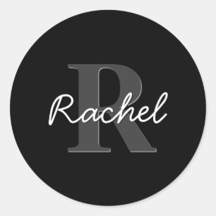 Sticker Rond Joli monogramme personnalisable   Noir et gris