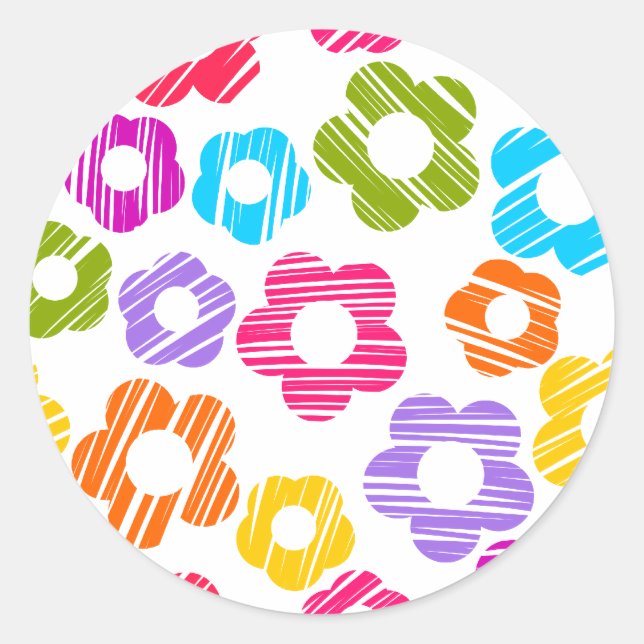 Sticker Rond Joli motif floral fleuri coloré girly joyeux (Devant)