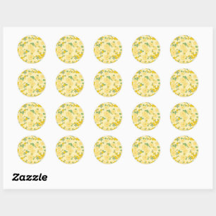 Sticker Rond Joli motif floral jaune pastel,