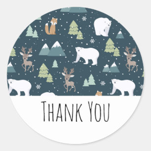 Sticker Rond Joli Noël Animaux d'hiver Motif rustique