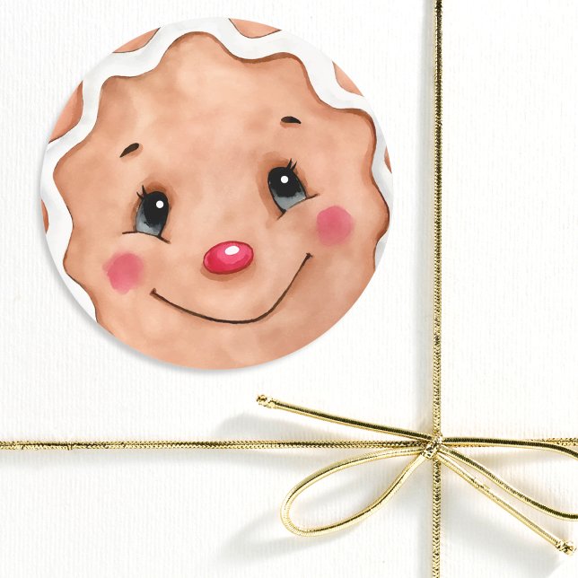 Sticker Rond Joli Noël Aquarelle Couleur Gingerbread Visage (Créateur téléchargé)