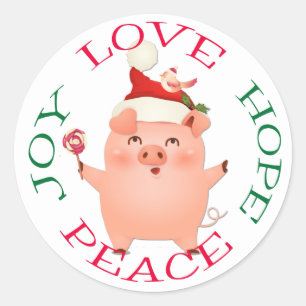 Sticker Rond Joli Noël Cochon Espère Paix