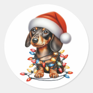 Sticker Rond Joli Noël Dachshund