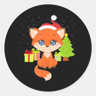 Sticker Rond Joli Noël Fox Santa Hat sapin de Noël n
