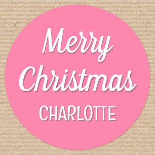 Sticker Rond Joli Noël Personnalisé Enfants Nom Typographie Ros