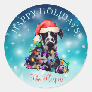Sticker Rond Joli Noël Souhaitez Joyeuses Vacances Chien Animau