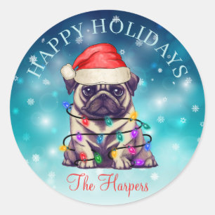 Sticker Rond Joli Noël Souhaitez Joyeuses Vacances Chien Animau