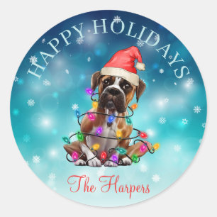 Sticker Rond Joli Noël Souhaitez Joyeuses Vacances Chien Animau