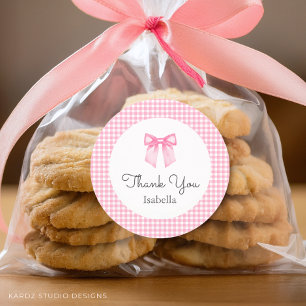 Sticker Rond Joli Nœud Rose Merci Baby Shower