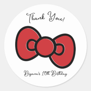 Sticker Rond Joli Nœud Rouge Fête Fantaisiste de Bébé Anniversa