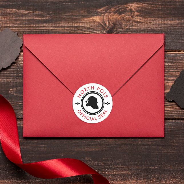 Sticker Rond Joli Noir Rouge Et Blanc Santa Claus Atelier Sceau (Créateur téléchargé)
