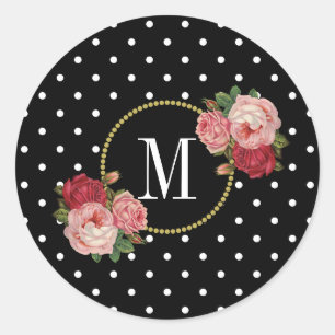 Sticker Rond Joli noir Vintage or Pois Monogramme