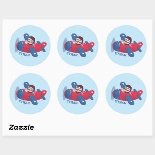 Sticker Rond Joli nom de garçon Aviateur Pilote Propulseur Avio