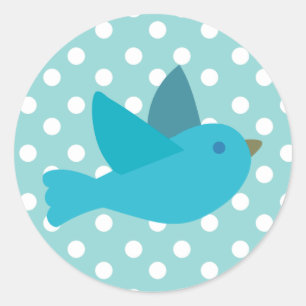 Sticker Rond Joli oiseau bleu rétro avec Pois
