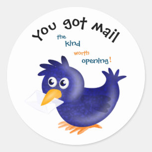 Sticker Rond Joli Oiseau Bleu, Vous Avez Du Courrier