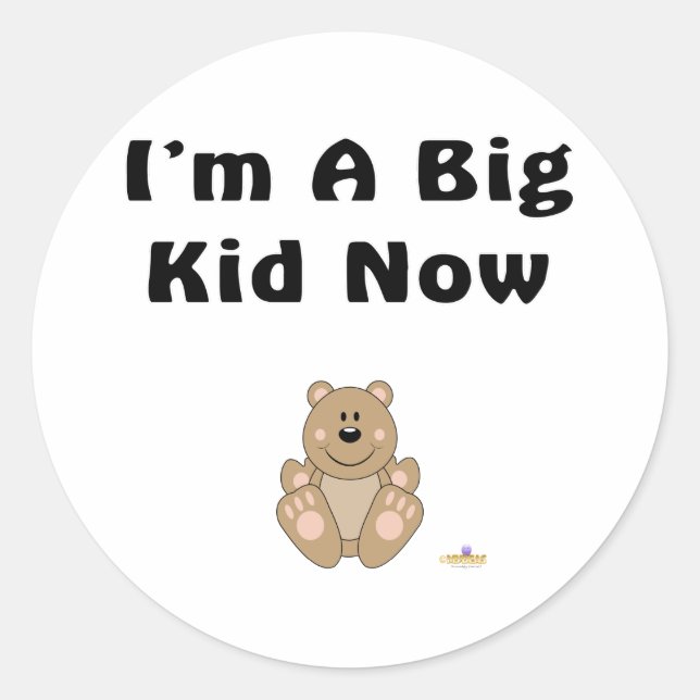 Sticker Rond Joli ours Brown Je suis un grand enfant maintenant (Devant)