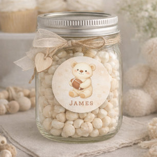 Sticker Rond Joli ours en peluche beige aquarelle avec ballon d