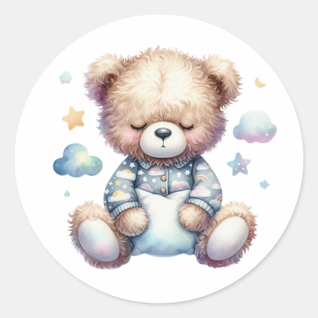 Sticker Rond joli ours en peluche endormi (Devant)