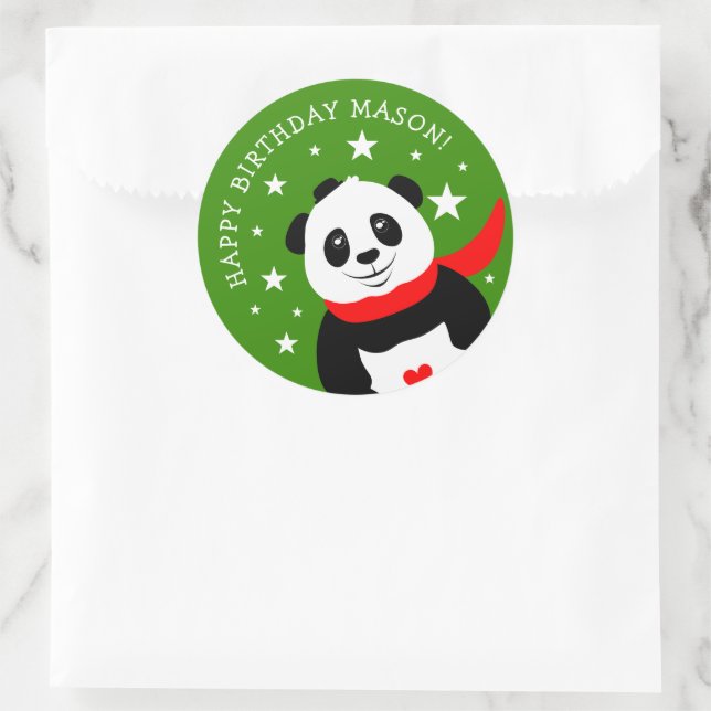 Sticker Rond Joli Panda d'anniversaire avec Casquette Bowler &  (Sac)
