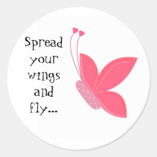Sticker Rond Joli Papillon avec Citation