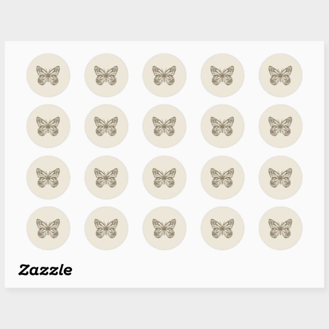 Sticker Rond Joli papillon d'or (Feuille)